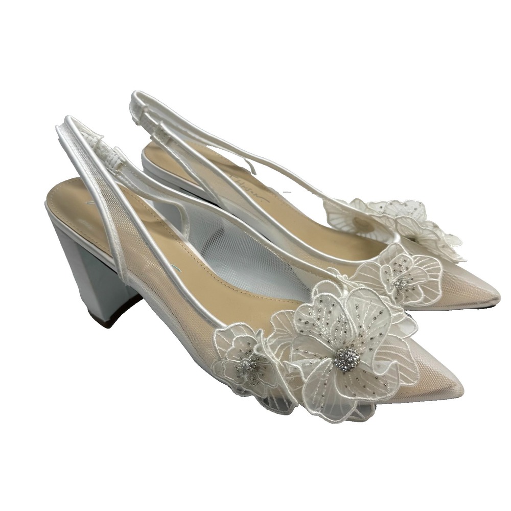 Betsey Johnson Petra Flower Slingback Women 7.5M Mesh Bridal Wedding Ivory Pumps